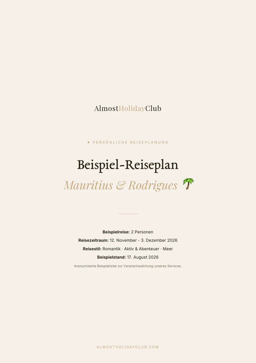 Almost Holiday Club Beispiel-Reiseplan Mauritius und Rodrigues